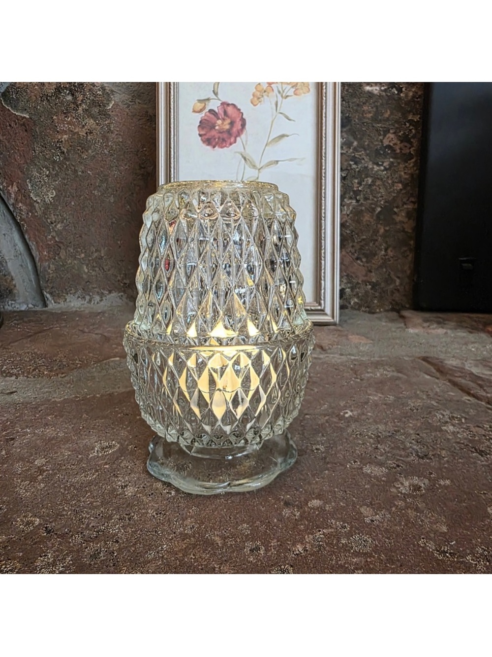 Vintage Clear Indiana Glass Fairy Lamp Diamond Point Votive Candle Holder 2pc - Picture 2 of 3